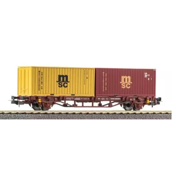 PIKO 27750 vagón portacontenedores DC, DB AG, época VI, Sgns 80', 2x contenedores de 40ft, H0