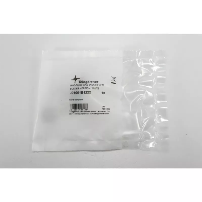 Telegärtner BNC conector hembra empotrable, aislado 50 Ohm, arandelas aislantes blancas, Z03 (J01001B1222)