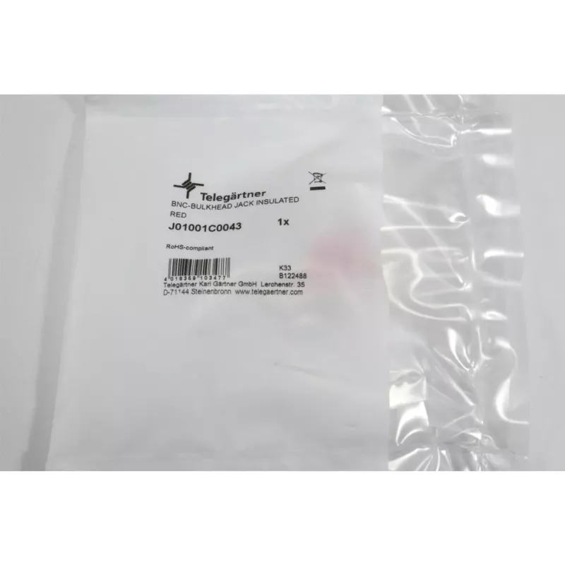 Telegärtner BNC conector hembra empotrable, aislado 50 Ohm, brida aislante roja, Z01 - 1 ud. (J01001C0043)
