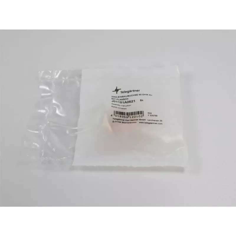 Telegärtner SMA conector hembra embutido, brida, oro, 50 ohmios, pack de 5 J01151A0621