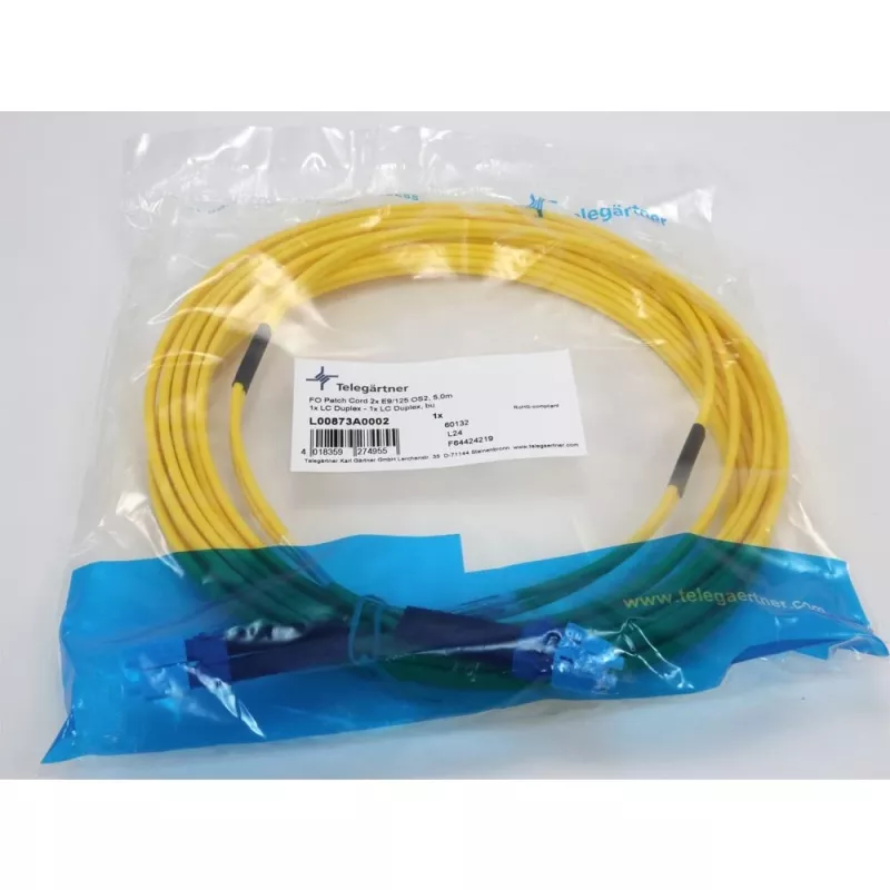 TELEGÄRTNER Cable de parcheo LC a LC monomodo OS2 dúplex, 5 m, amarillo