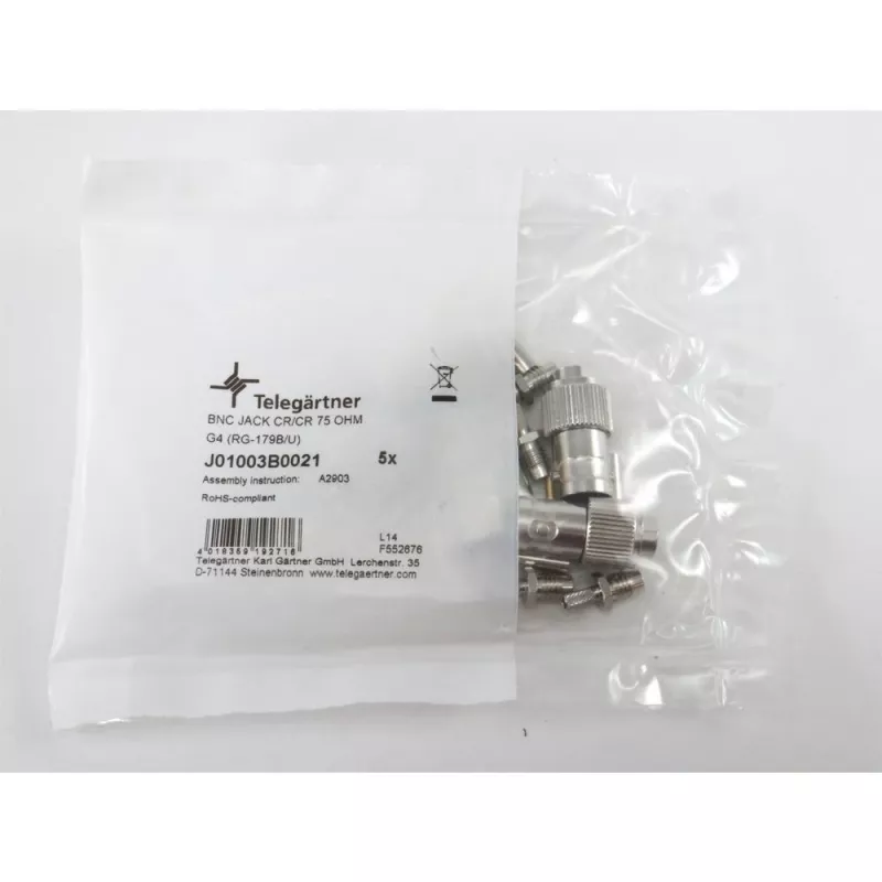 Telegärtner conector hembra BNC de cable crimp G04 75 ohmios para RG-179B/U, pack de 5 J01003B0021