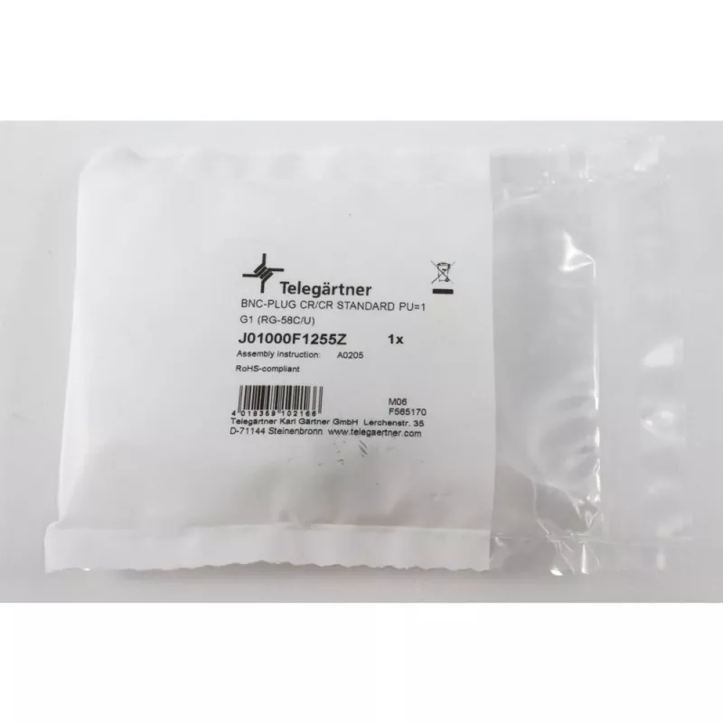 Telegärtner conector macho BNC de cable crimp G01 50 ohmios, crimp/crimp, estándar, A0205, G01 (RG-58 C/U), YR23092 Belden - 1 unidad (J01000F1255Z)