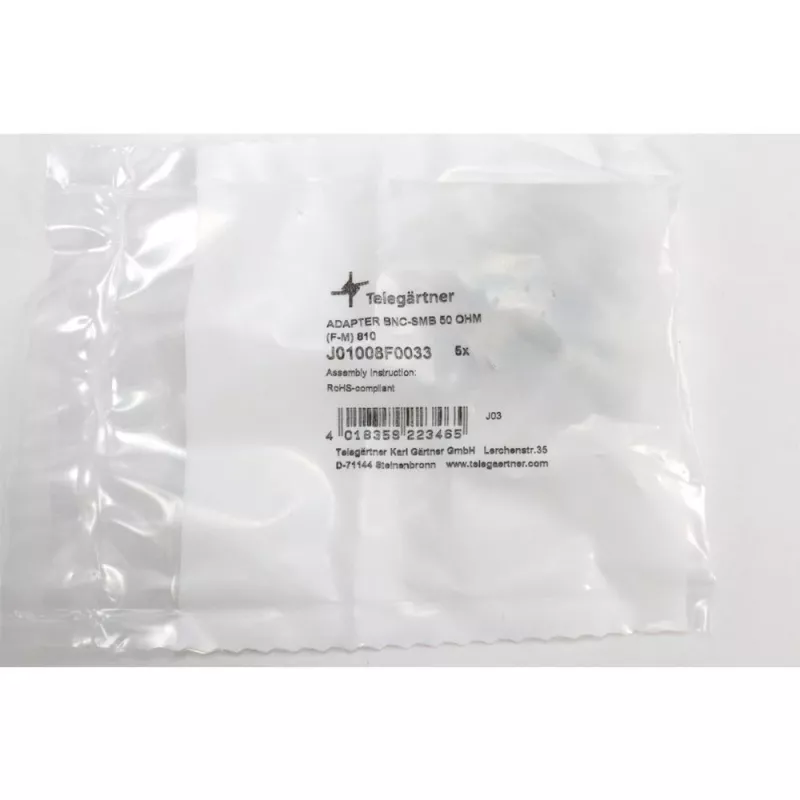 Telegärtner adaptador coaxial conector hembra BNC a conector macho SMB, 50 ohmios, recto J01008F0033