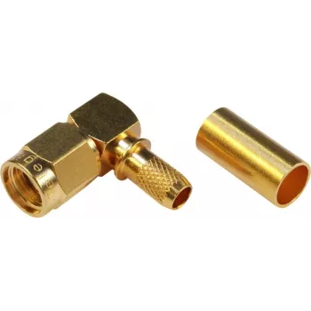 TELEGÄRTNER conector SMA Reverse Plug, en ángulo, 50 ohmios, crimp/soldadura, dorado, J01150R0031