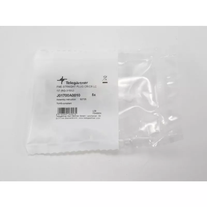 Telegärtner Conector macho de cable FME crimpado G07 crimp/crimp, Low Cost, 15 dB / 2 GHz, B2725, G07 (RG-316/U) - 5 unidades J01700A0010