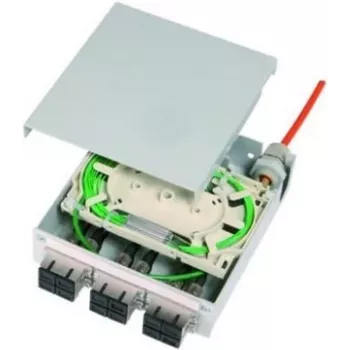 Telegärtner STX distribuidor de fibra óptica para carril DIN, 6x ST dúplex multimodo, 12x pigtails G50/125 OM2, casete de empalme (H82050F0001)