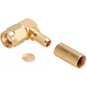 TELEGÄRTNER conector macho acodado RP-SMA crimp para RG-58C/U, 50 ohmios, dorado