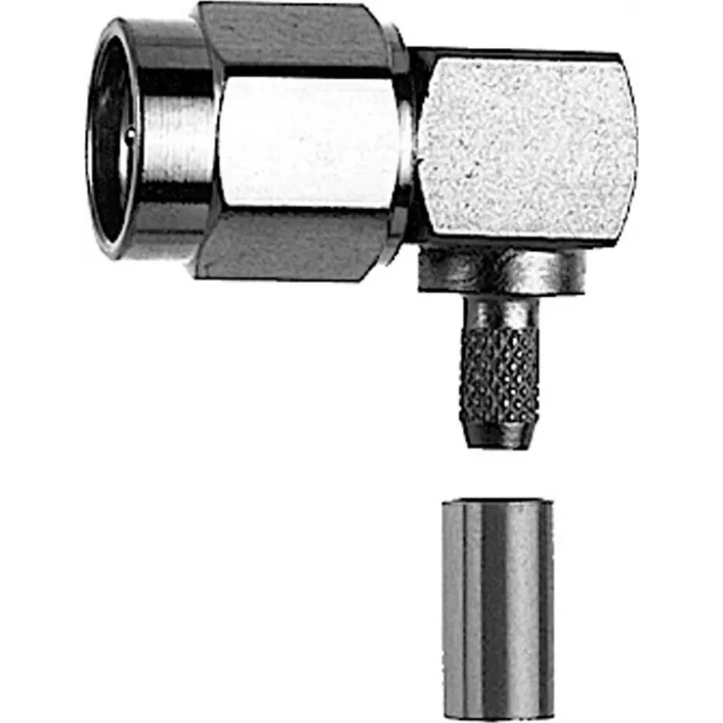 TELEGÄRTNER conector macho acodado RP-SMA crimp para RG-58C/U, 50 ohmios, dorado
