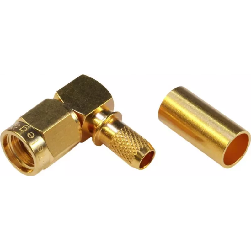 TELEGÄRTNER conector macho acodado RP-SMA crimp para RG-58C/U, 50 ohmios, dorado