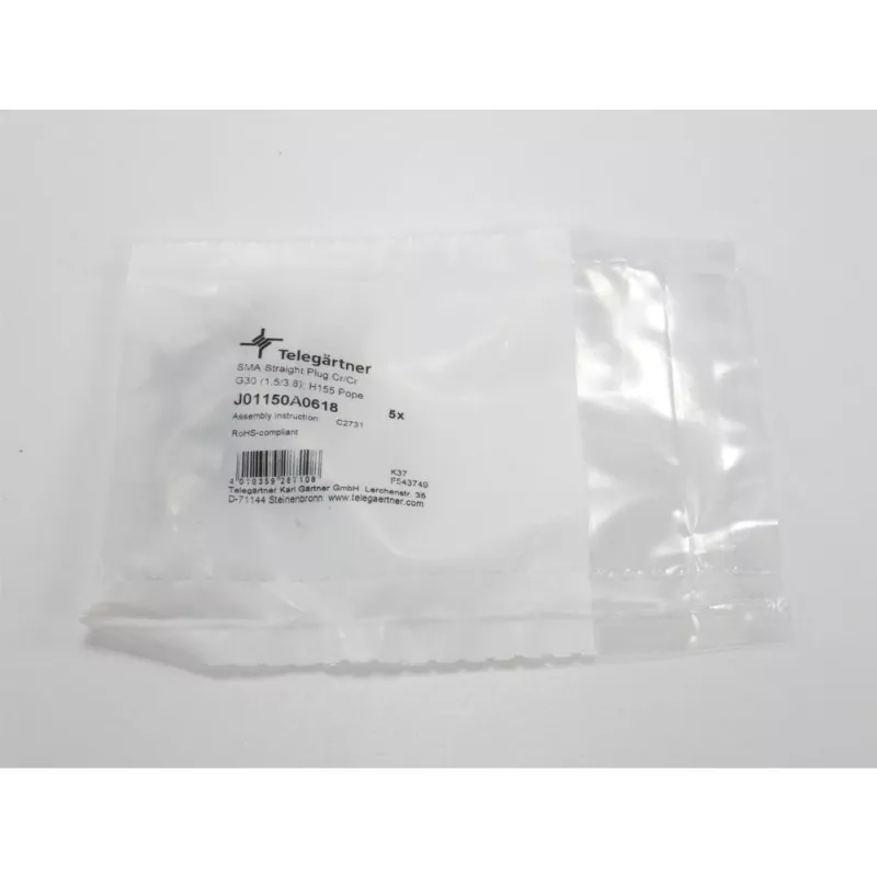 Telegärtner conector macho SMA recto crimp G30 (1,5/3,8), H 155, Low Loss 1,4/3,8 crimp/crimp conector coaxial J01150A0618