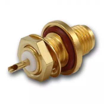 Telegärtner Conector hembra SMA de montaje en panel, montaje frontal, junta de estanqueidad, Z27, dorado, pack de 5 (J01151A1081)