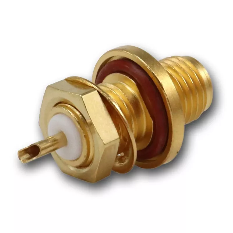 Telegärtner Conector hembra SMA de montaje en panel, montaje frontal, junta de estanqueidad, Z27, dorado, pack de 5 (J01151A1081)