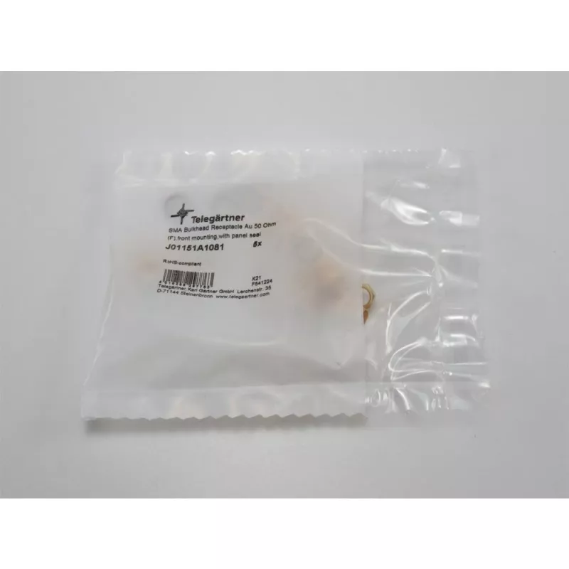 Telegärtner Conector hembra SMA de montaje en panel, montaje frontal, junta de estanqueidad, Z27, dorado, pack de 5 (J01151A1081)
