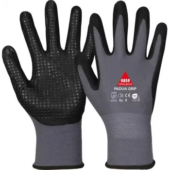 HASE SAFETY GROUP AG 508150 9 Guantes de trabajo con recubrimiento de espuma de nitrilo y nailon, talla 9, gris/negro