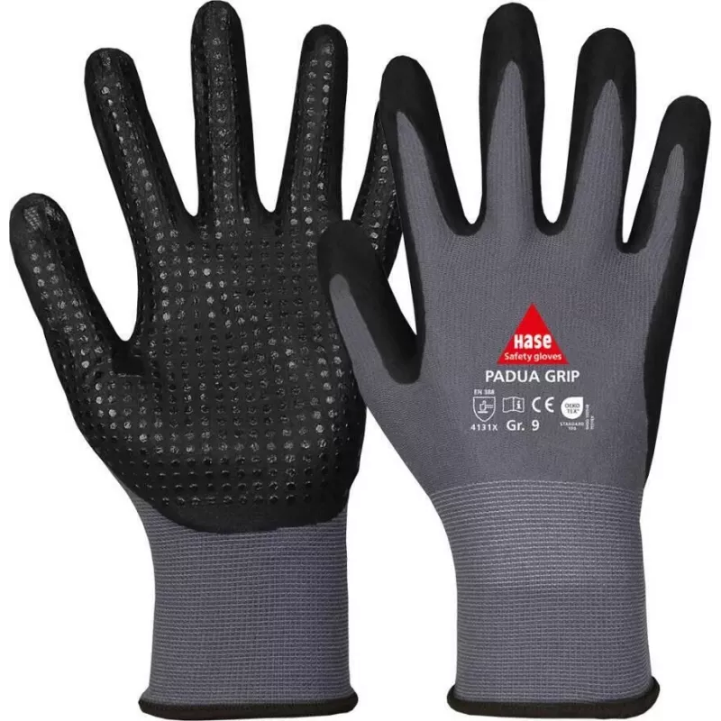 HASE SAFETY GROUP AG 508150 9 Guantes de trabajo con recubrimiento de espuma de nitrilo y nailon, talla 9, gris/negro