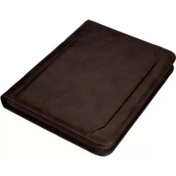 Jüscha 30064 Carpeta de presentación A4 marrón con compartimento para tarjetas de visita y cierre de pinza metálica