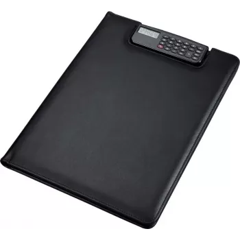 JÜSCHA Alassio Carpeta de escritura BRESCIA, A4, piel sintética, negra, mecanismo de pinza con calculadora integrada 31500