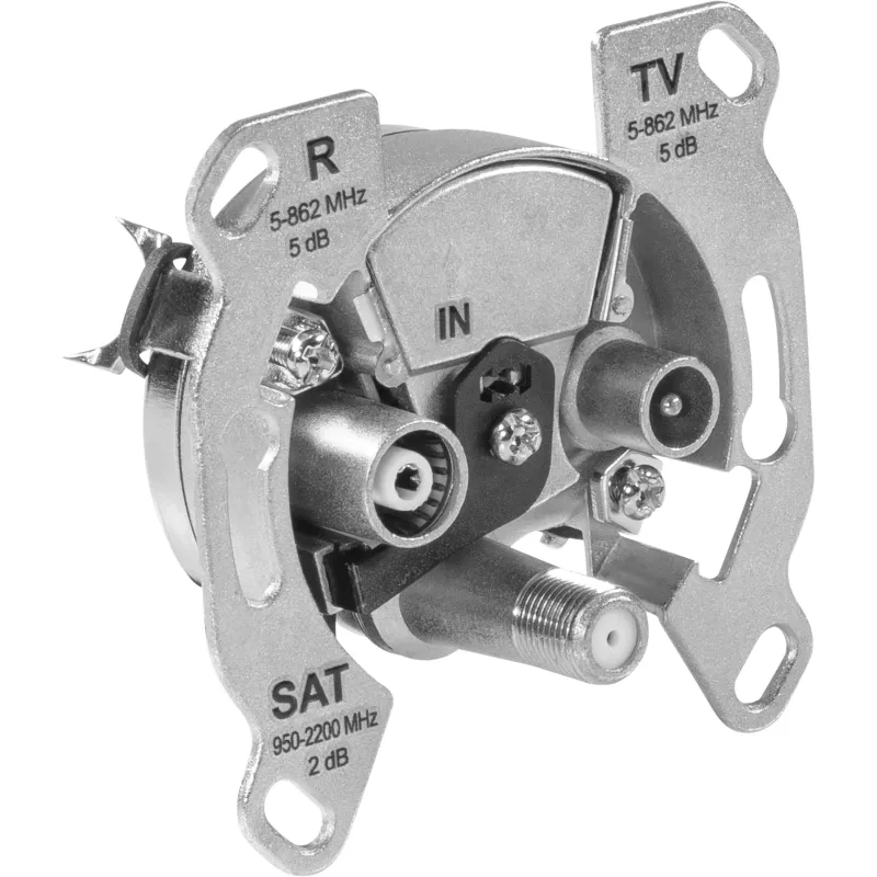 TechniSat TECHNIPRO SV600 V2 Toma de antena de pared de 3 orificios con desacoplamiento de diodo DC (TV, radio, SAT) 0004/3075