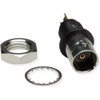 Telegärtner Conector hembra BNC de empotrar, aislado 50 ohmios, brida aislante negra, contactos dorados, 4 GHz, 1 ud.