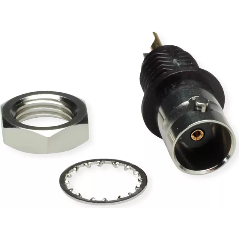 Telegärtner Conector hembra BNC de empotrar, aislado 50 ohmios, brida aislante negra, contactos dorados, 4 GHz, 1 ud.