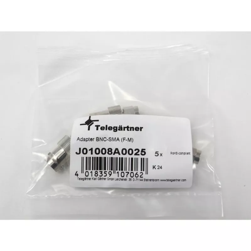 Telegärtner adaptador coaxial de RF conector hembra BNC a conector macho SMA, 50 ohmios, DC-4 GHz, latón niquelado, J01008A0025