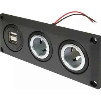 ProCar 67326500 toma empotrable 12V/24V con puerto de carga USB, DIN/ISO 4165, 16A/8A, 5V/2.1A, negra