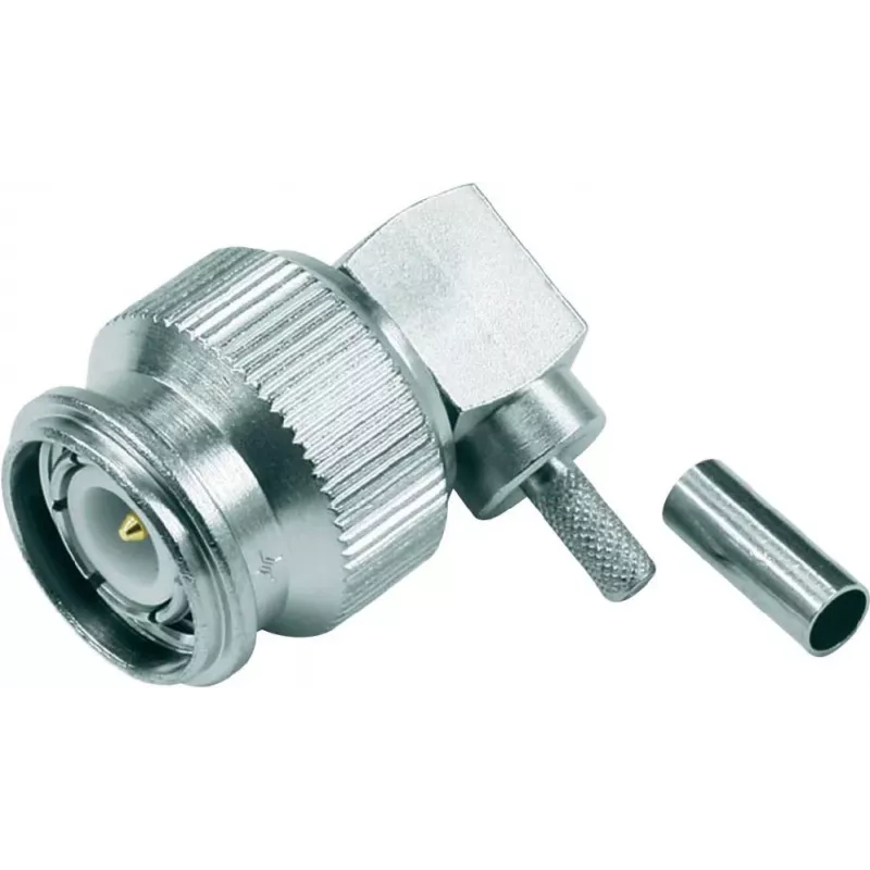 Telegärtner Conector macho TNC acodado de crimp, 50 ohmios para RG-316/U, conexión soldada/crimp, latón niquelado J01010B0012