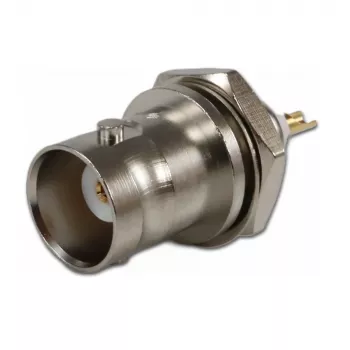 Telegärtner Conector hembra BNC de montaje empotrado 50 ohmios, conductor interior dorado, brida de 4 orificios, conexión por soldadura (J01001A0053Z)