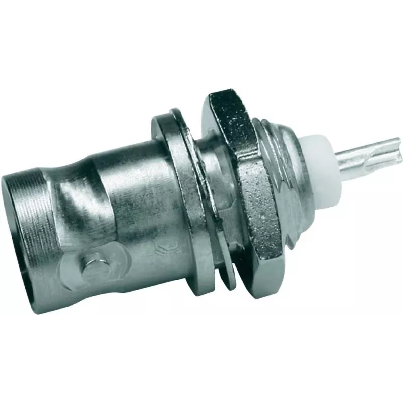 Telegärtner Conector hembra BNC de montaje empotrado 50 ohmios, conductor interior dorado, brida de 4 orificios, conexión por soldadura (J01001A0053Z)