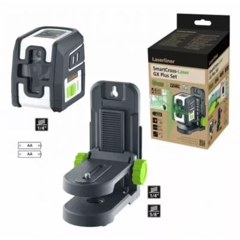 Laserliner SmartCross-Laser GX Plus Set láser de líneas cruzadas de haz verde, alcance máx. 40 m (036.732E)