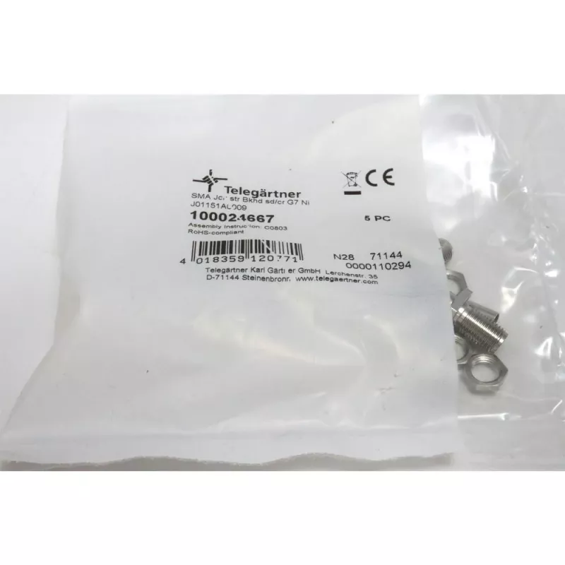 Telegärtner Conector hembra SMA de montaje crimp para RG-316/U, niquelado, pack de 5 (J01151A0009)