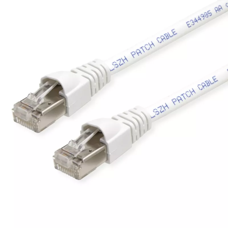 Telegärtner MP8 FS 500 Cat 6a S/FTP cable de parcheo, RJ45 a RJ45, 1,5m, blanco, libre de halógenos, moldeado L00001A0171