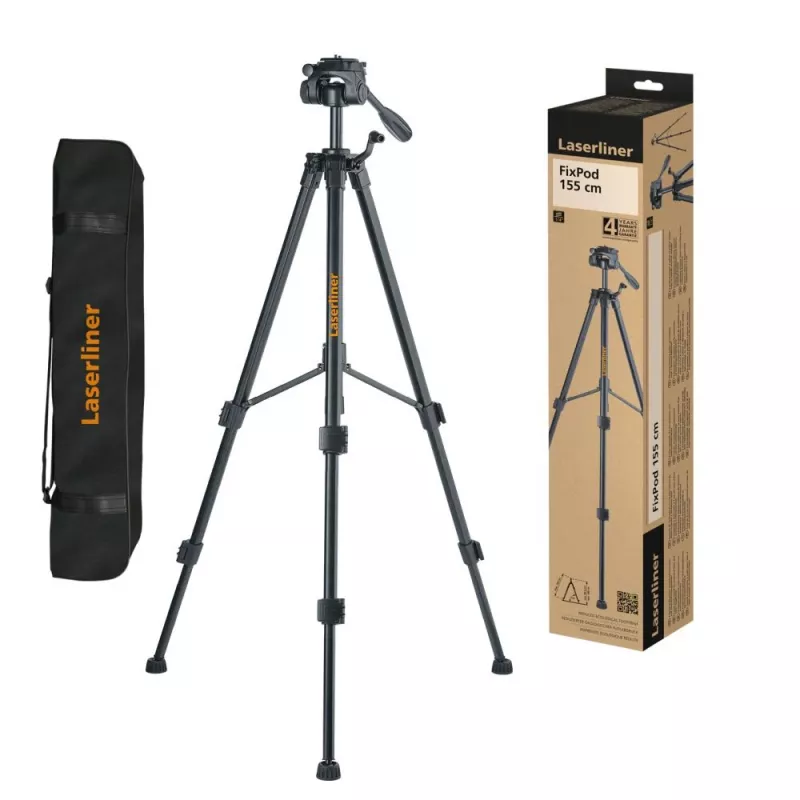 Laserliner FixPod Trípode de 155 cm, altura de trabajo máxima 155 cm, aluminio, negro 090.132E