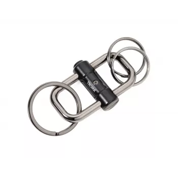 TROIKA 2-WAY KEY Llavero de cierre rápido, metal fundido negro mate con anilla abierta extraíble (KR22-09/BK)