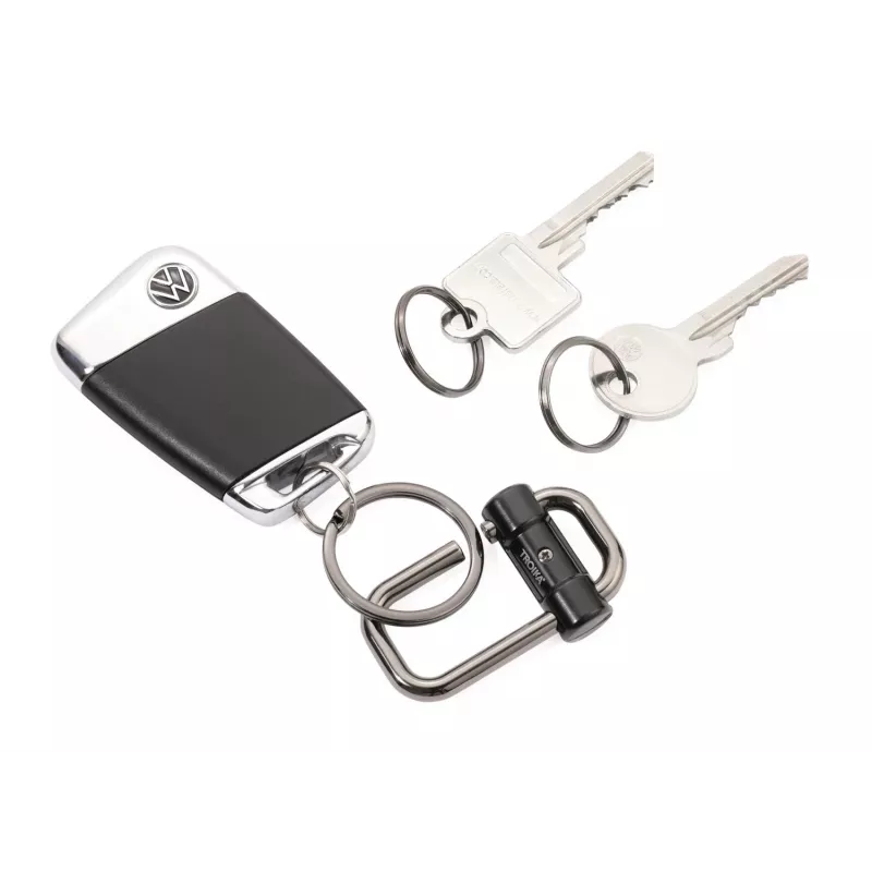 TROIKA 2-WAY KEY Llavero de cierre rápido, metal fundido negro mate con anilla abierta extraíble (KR22-09/BK)