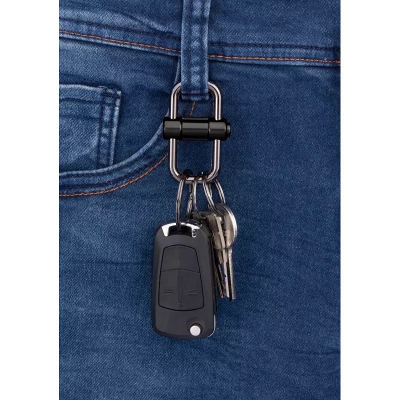 TROIKA 2-WAY KEY Llavero de cierre rápido, metal fundido negro mate con anilla abierta extraíble (KR22-09/BK)