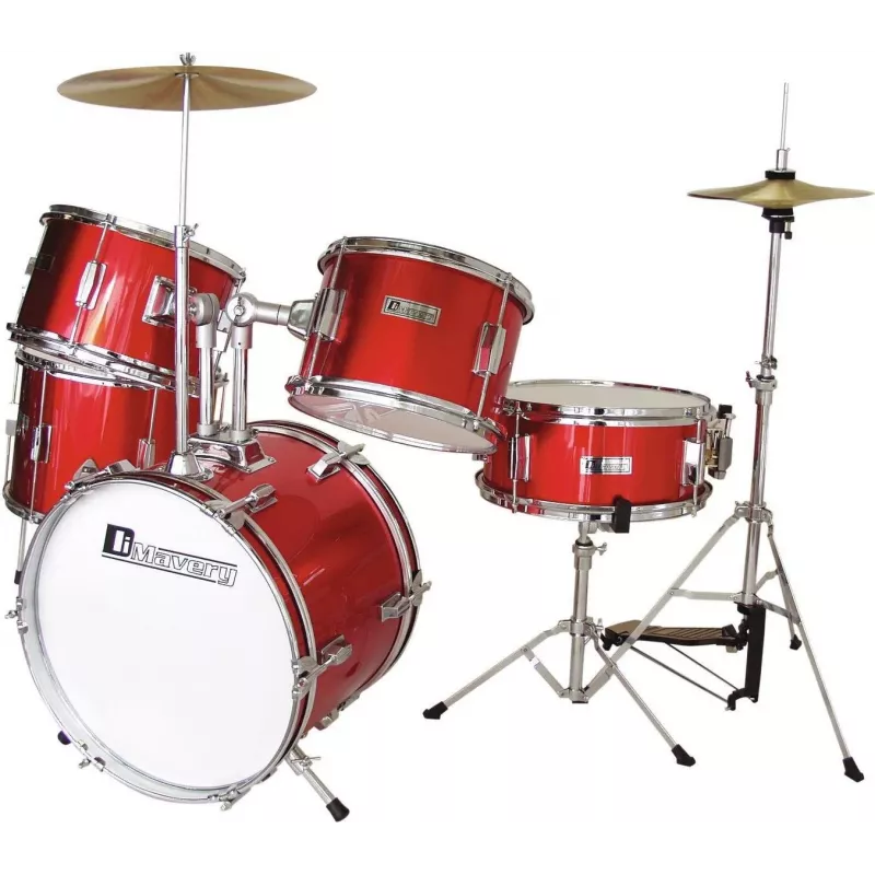 DIMAVERY JDS-305 Batería infantil, roja (5 piezas, bombo de 16 pulgadas, platillos, taburete, baquetas) 26001900