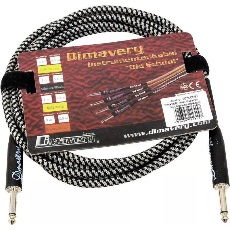 DIMAVERY Cable para instrumentos 3 m negro/plata conectores jack TS niquelados 26300051