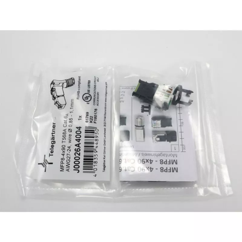 Telegärtner MFP8-4x90 Conector RJ45 Cat.6A montable en campo, T568A, apantallado, multiángulo J00026A4004