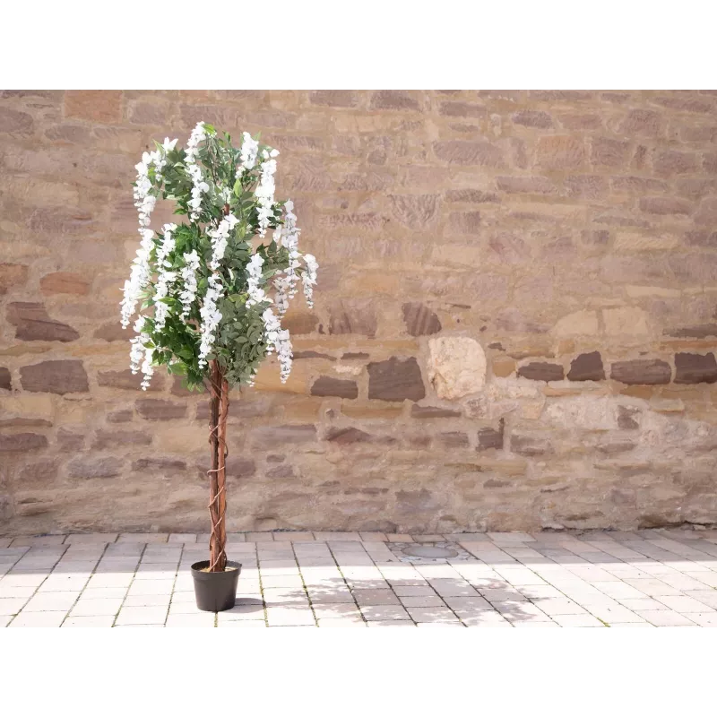 EUROPALMS Árbol de lluvia dorada artificial, flores blancas, 180cm 82507106