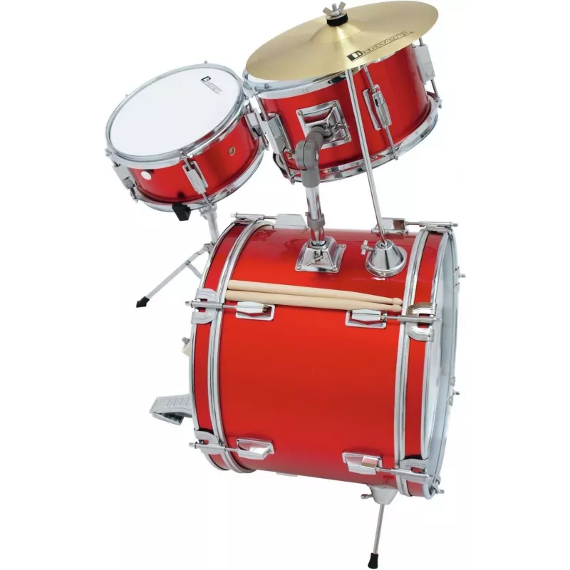 DIMAVERY Batería infantil roja set acústico de 5 piezas con platillos, taburete y baquetas