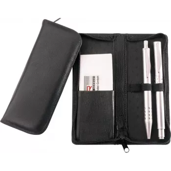 JÜSCHA Alassio Estuche para 3 instrumentos de escritura, piel, negro, con compartimento para tarjetas de crédito (2603)