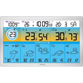 Technoline WD2500 Estación meteorológica inalámbrica con sensor exterior, control por app WiFi, compatible con hasta 3 sensores, pantalla en color