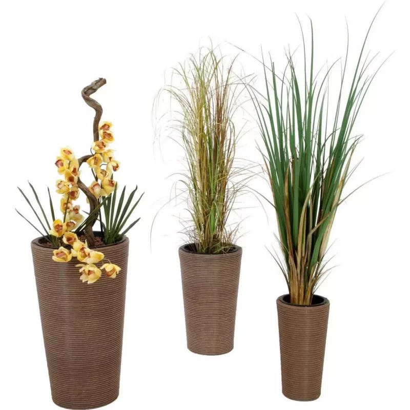 EUROPALMS India Juego de macetas decorativas, 3 tamaños, efecto piedra gris, interior/exterior 83011268