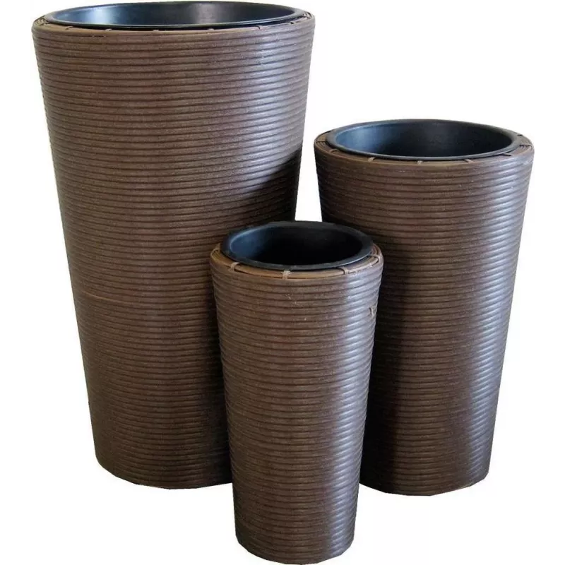 EUROPALMS India Juego de macetas decorativas, 3 tamaños, efecto piedra gris, interior/exterior 83011268