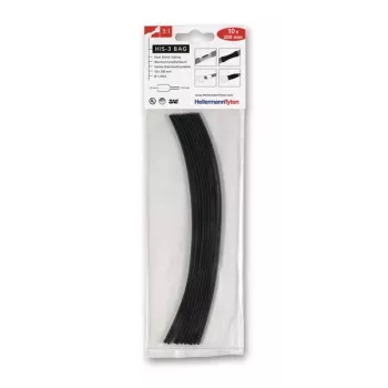 HellermannTyton HIS-3-BAG-1.5/0.5 tubo termorretráctil 3:1, negro, 1,5mm a 0,5mm, 20cm, 10 uds. 308-30151
