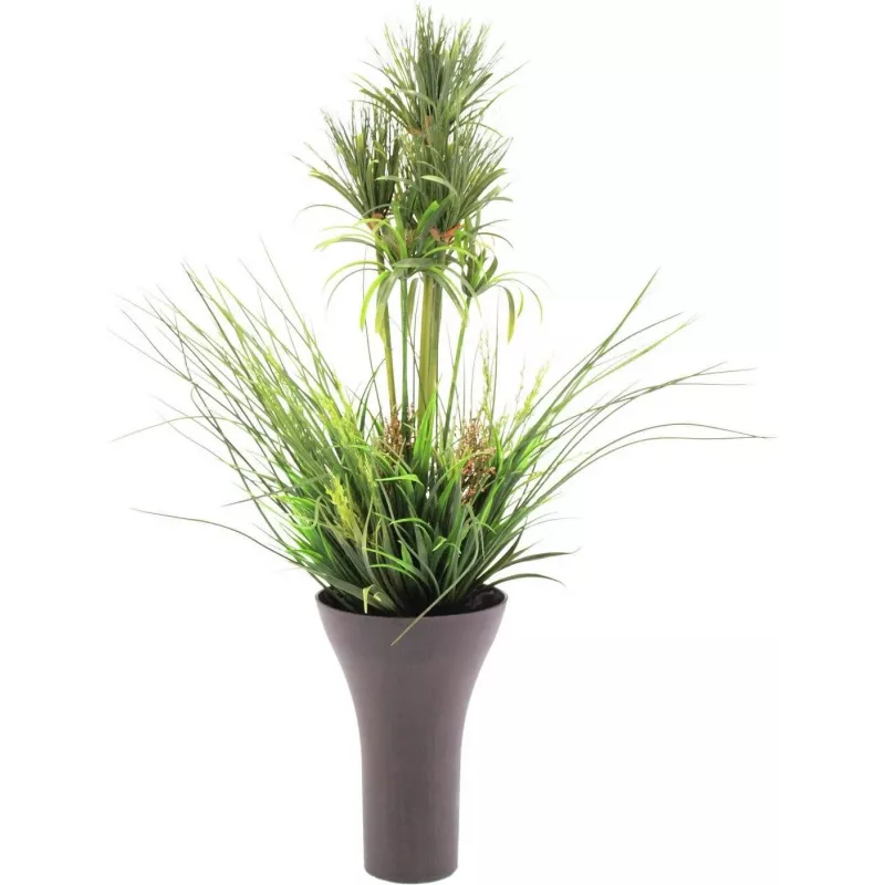 EUROPALMS arreglo de césped artificial, 90cm, verde, en maceta negra 82600137