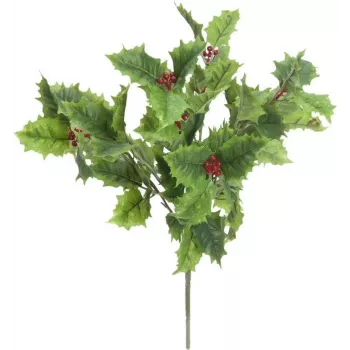 EUROPALMS rama artificial de acebo 43cm, hojas verdes con bayas rojas, tallo flexible, decoración navideña para interiores 83500565