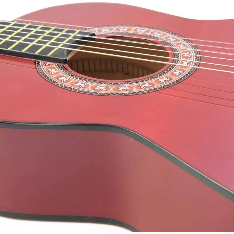 Dimavery AC-303 guitarra clásica talla 1/2 roja con funda, afinador, púas y correa para principiantes